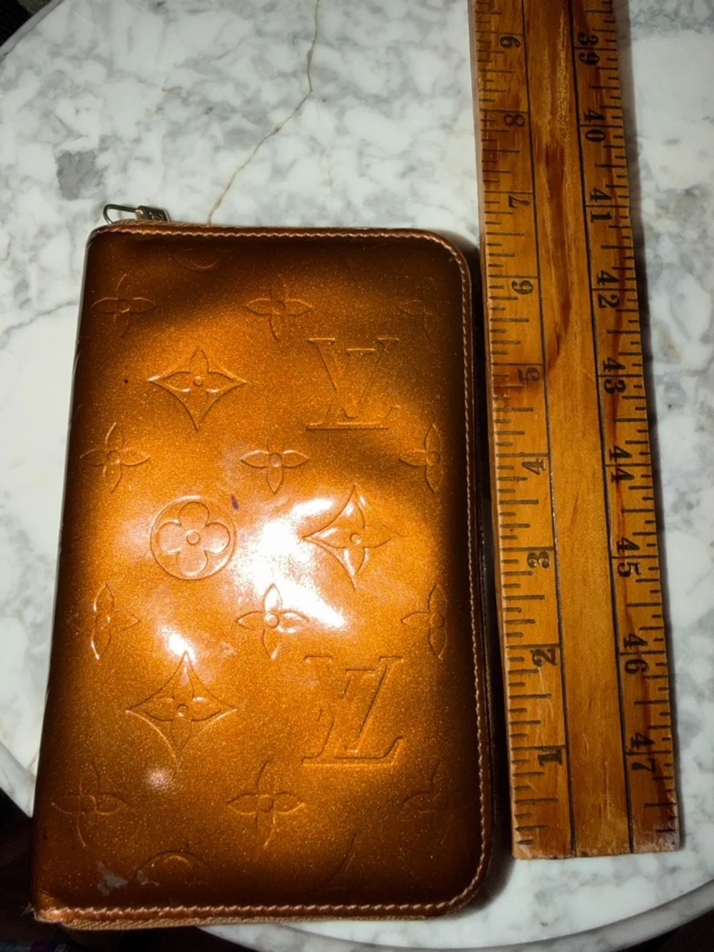 Louis Vuitton Vernis Embossed Monogram Zip Wallet in Metallic Cognac - Picture 8 of 8